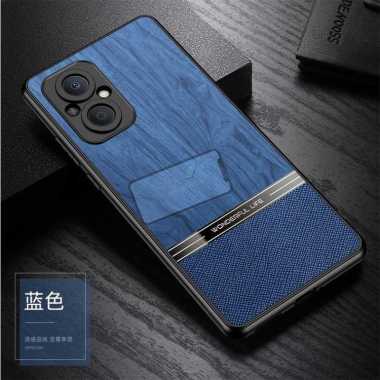 Luxury Leather Wood Grain Case Oppo Reno 8Z 5G Case Reno8 Z 5G Biru