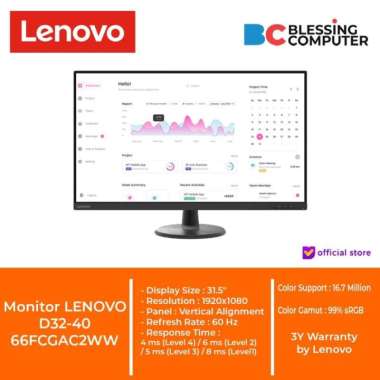 Monitor LENOVO D32-40 31.5 Inch 60Hz 66FCGAC2WW