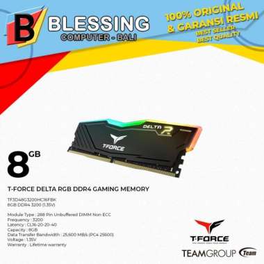 RAM 8GB TEAM T.FORCE Delta R DDR4 RGB PC3200 BLACK / T FORCE DELTA RGB