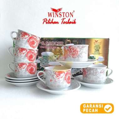 WINSTON 12pcs Emerald Hijau 220ml Cup & Saucer Set Cangkir Tatakan Emerald Merah