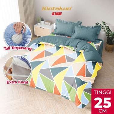 Kintakun Bed Cover Set Rumbai 180 x 200 Tinggi 25 cm DLUXE Aesthetic Microtex B2 + Bantal Love Varel