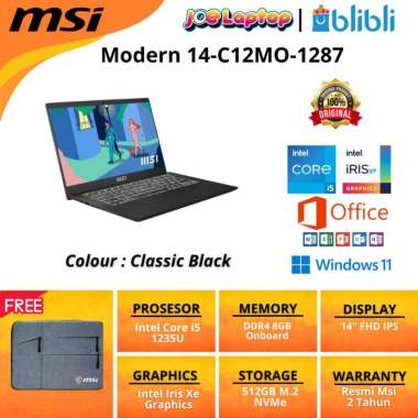 MSI Modern 14-C12MO-1287 Black i5 1235U Win11 OHS