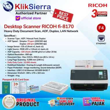 RICOH fi-8170 Desktop Scanner 70 ppm - ADF, Manual Feed, Duplex 140 ipm - FUJITSU fi8170 USB + LAN E