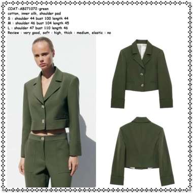 AB271072 Crop Blazer Pendek Kerja Semi Formal Wanita Korea Import Hijau Army Green