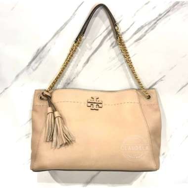 Tory Burch Mcgraw Chain Shoulder Slouchy Tote Bag in Devon Sand