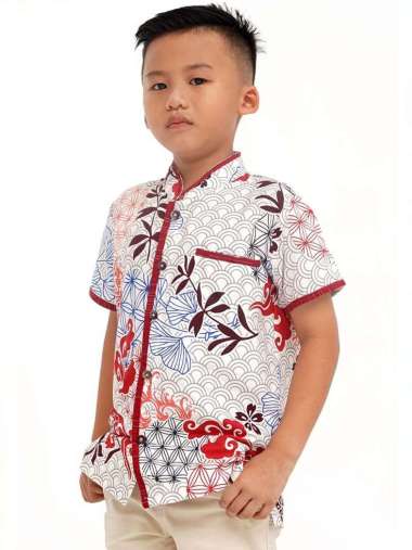 Rianty Batik Kids Premium Kemeja Anak Laki Putih Merah Zhaen 8