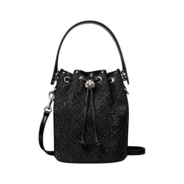 [12.12 Dealcember] Tory Burch T Monogram Embellished Mini Bucket Bag Black Black