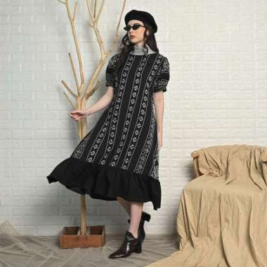 Baju Dress Tenun Troso ATBM Hitam Abu