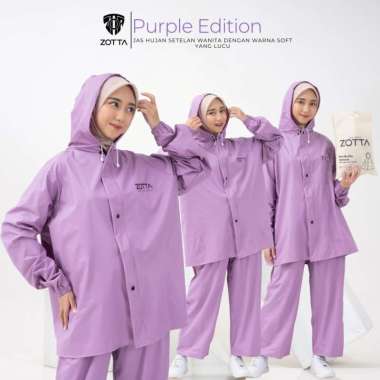 ZOTTA Jas Hujan Wanita Purple Lucu Aesthetic Stelan Celana
