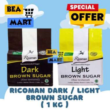 Ricoman Dark / Light Brown Sugar 100gr 250gr 500gr 1kg | Rikoman Gula Aren Bubuk Gula Merah Tebu Kem