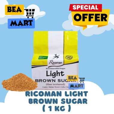 Ricoman Light Brown Sugar 1kg | Rikoman Gula Aren Bubuk Gula Merah Tebu Kemasan 1 kg