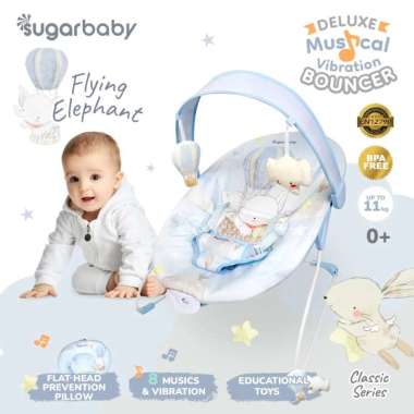 Sugar Baby New Deluxe Musical Vibration Bouncer | Ayunan Bayi ELEPHANT BLUE