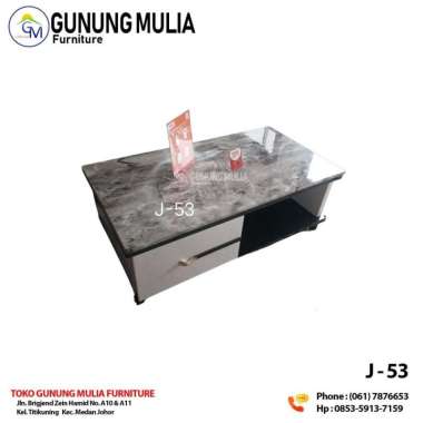 Meja Tamu / Meja Coffe Granit Kaca Motif Marble Mewah 316