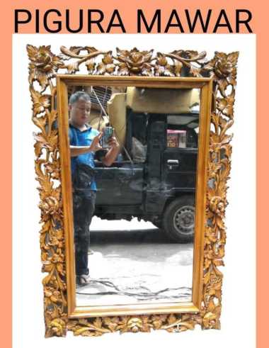 kaca cermin ukir jepara mawar