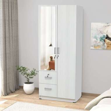 KIRANA Tea - Lemari Pakaian Kayu Wardrobe 2 / 3 Pintu Modern Minimalis 2 Pintu Kaca