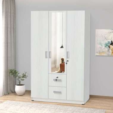 KIRANA Tea - Lemari Pakaian Kayu Wardrobe 2 / 3 Pintu Modern Minimalis 3 Pintu Kaca