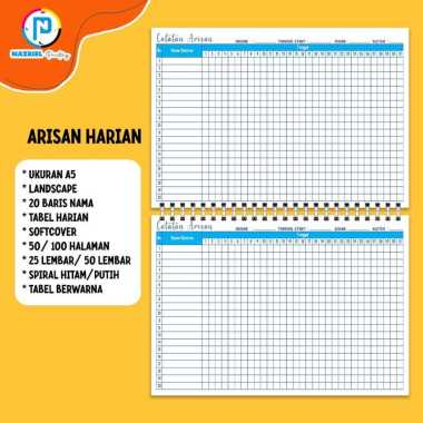 (NON CUSTOM) LANDSCAPE Buku Rekap Arisan Tabel BULANAN Jilid Spiral Tabel Warna A5 HARIAN + 50 LEMBA