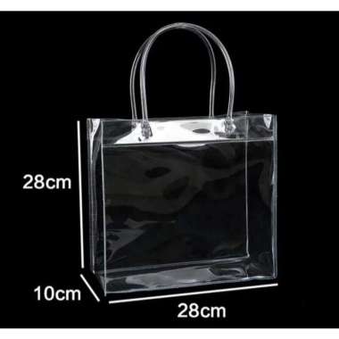 Tas Kantung Tangan PVC Plastik Transparan Mika Polos Kantong Mika Tas Goodie Gift Bag Hampers bag Mu