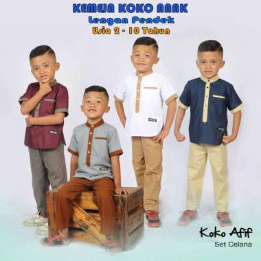 Kemko Anak Lengan Pendek Setelan Celana Usia 2-10 Tahun | Koko Anak Bahan Toyobo L Putih Mix Coksu
