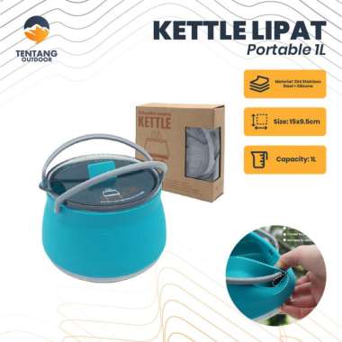 Kettle Lipat Portable Camping Kettle Silicone Outdoor Hiking Mendaki Biru