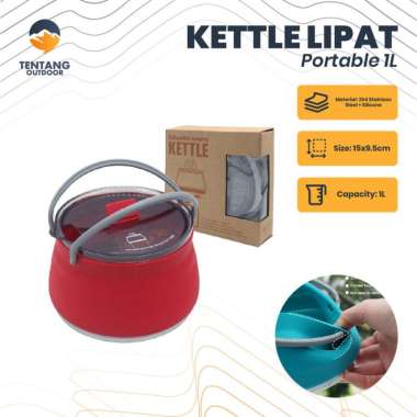 Kettle Lipat Portable Camping Kettle Silicone Outdoor Hiking Mendaki Merah