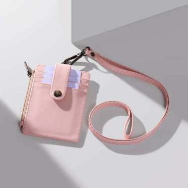 CARTIERA VEX Lanyard ID Card Pria Wanita Lanyard Kulit Lanyard Case Pink