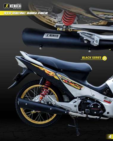 KNALPOT KENOCHI STANDAR RACING BABY FACE SUPRA X 125 OLD WAVE 125 BLACK DAN STAINLESS INLET 38 MM) (