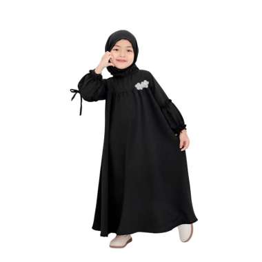 WEEGO - Gamis Crinkle Anak - Gamis Sakura Anak Kekinian Muslim Perempuan - K409 L Hitam