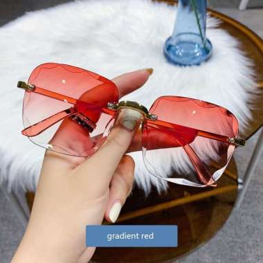 KAMJE Kacamata Hitam Wanita Tanpa Bingkai Sunglasses Kaca Mata Fashion KMJ250 GRADIENT RED