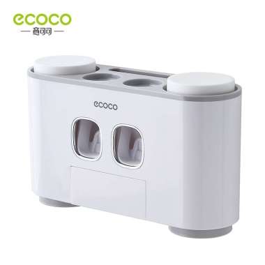 Ecoco Happy family wash set - Dispenser pasta gigi otomatis, tempat odol, sikat gigi Gray