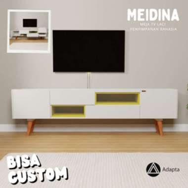 Adapta - Meja TV Laci Penyimpanan Rahasia dengan Kaki Kayu - Meja Tv Plywood Minimalis Modern HITAM