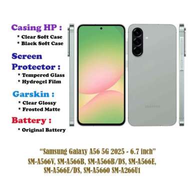 Samsung Galaxy A56 5G 2025 - 6.7 inch- Case - Screen Protector - Dll Garskin Clear