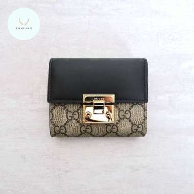 Gucci Trifold Wallet Padlock Supreme Canvas / Leather in Beige / Black / Brown