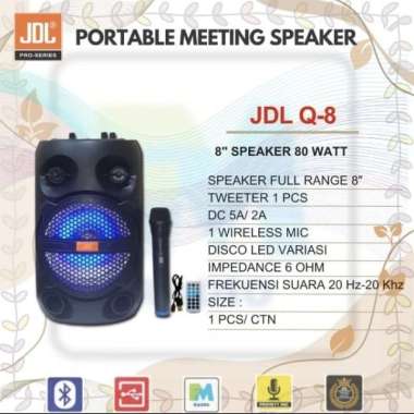 Speaker Portable JDL Q8 8ins USBMP3 Bluetooth FM Radio Free 1Mic Handle Wireless ORIGINAL GARANSI RE