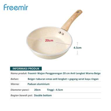 Freemir Wajan Beige 20 Cm Wajan Kompor Gas Wajan Kompor Induksi Bahan Granit Anti Lengket Double Bot