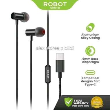 Robot REC 80 Type C Headset Earphone Handsfree In Ear Wired Kabel Android iPhone 15 16