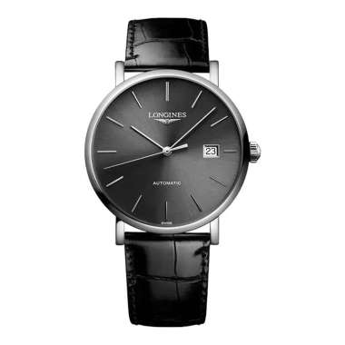 Jam Tangan Pria Longines Elegant Collection L4.910.4.72.2 Black Dial Black Leather Strap Hitam