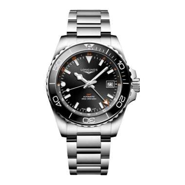 Jam Tangan Pria Longines Hydro Conquest L3.790.4.56.6 Men GMT Automatic Sunray Black Dial Stainless