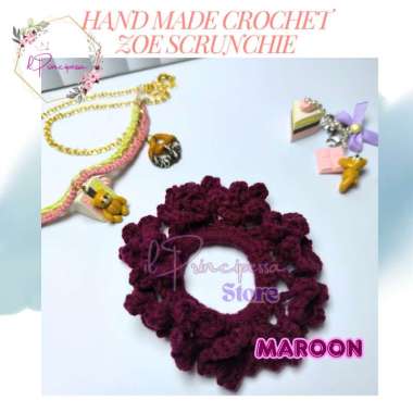 HAND MADE CROCHET - ZOE SCRUNCHIE - IKAT RAMBUT RAJUT - SCRUNCHIE Maroon