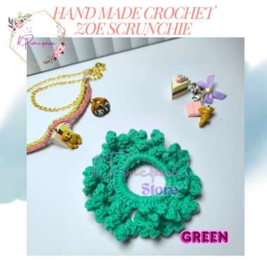 HAND MADE CROCHET - ZOE SCRUNCHIE - IKAT RAMBUT RAJUT - SCRUNCHIE Green