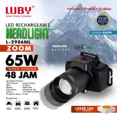 SENTER KEPALA LUBY L-2906NL | Senter Kepala Luby L-2906NL Mode Zoom Dan SOS Waterproof Rechargeable