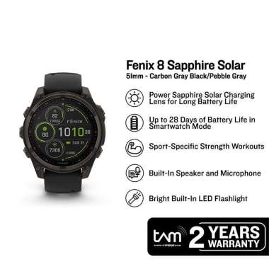 Jam Tangan Pria Garmin Fenix 8 51 010-02907-70 Smartwatch Solar Carbon Grey DLC Titanium Black Grey