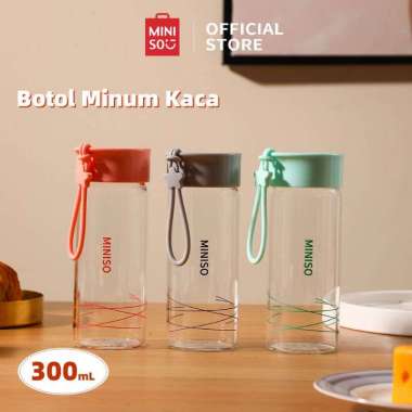 MINISO - Botol Minum Kaca 300ml Botol Air Minum Kecil BPA Free Kaca Botol Air Panas Botol Olahraga B