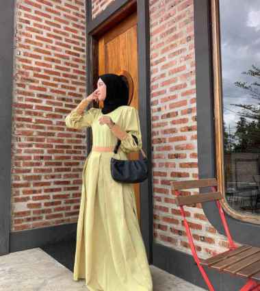 Gamis Modern Warna Lime Pastel – Elegan, Simple & Modis untuk Daily dan Acara Spesial By Mouca
