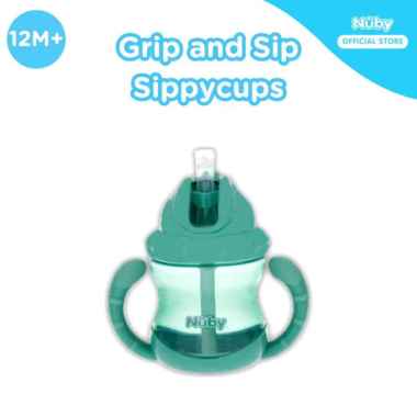 Nuby Grip and Sip Sippy Cup 240ml β Botol Minum Bayi dengan Sedotan & Gagang (12 Bulan+) - Lavie Bab