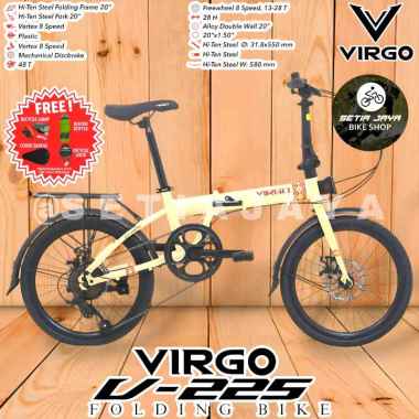 Sepeda Lipat 20 Inch VIRGO V-225 Frame Steel, 8 Speed, Rem Cakram, Folding Bike New Cream