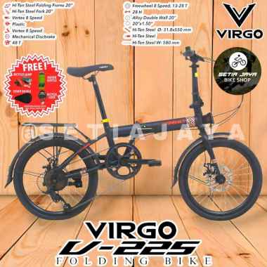Sepeda Lipat 20 Inch VIRGO V-225 Frame Steel, 8 Speed, Rem Cakram, Folding Bike New Black Red