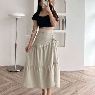 Davelline - ALUNA SKIRT - Rok Serut Linen Angel Berkualitas Cream