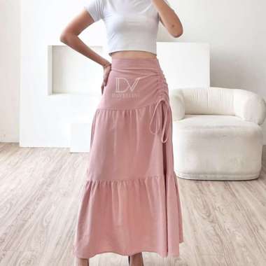 Davelline - ALUNA SKIRT - Rok Serut Linen Angel Berkualitas Pink