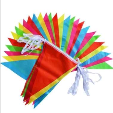 [ PACK 50 MTR ] Bendera Segitiga Merah Putih / Umbul Umbul Karnaval HUT RI Agustus Kain warna warni